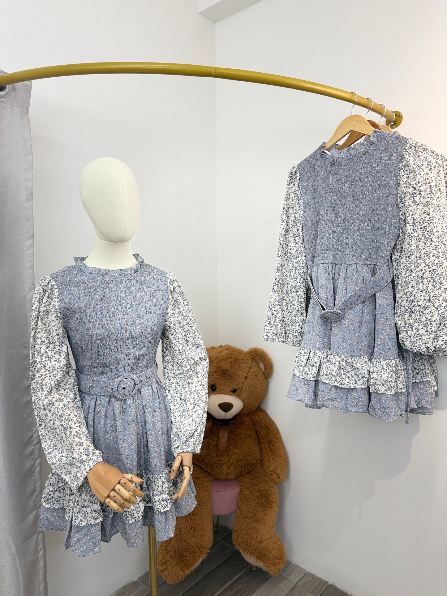 Smocked flower belted dress