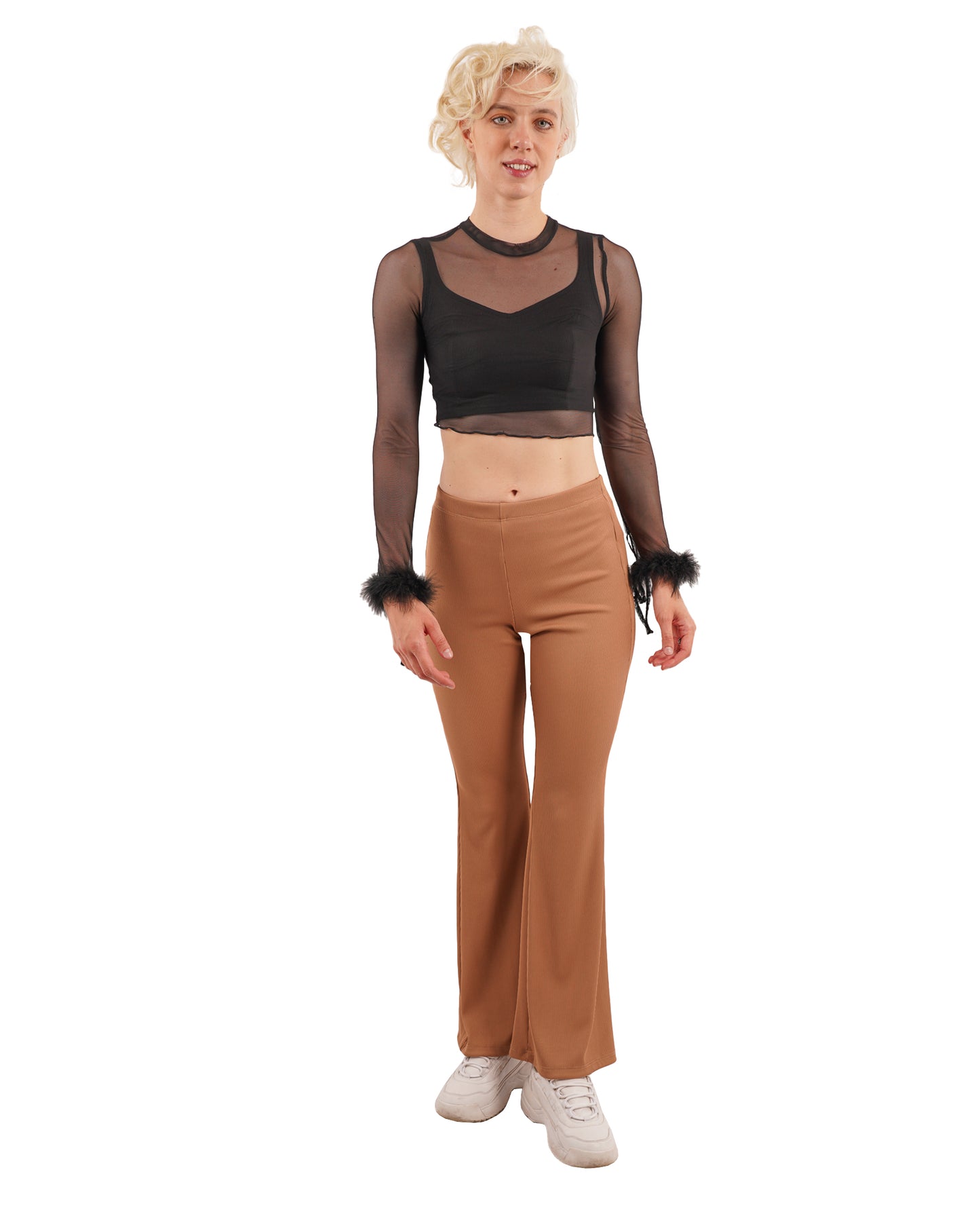 Blusa mesh transparente plumas