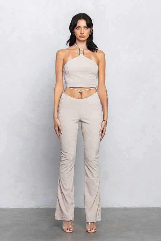 Square buckle Top & pants set